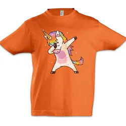 Urban Backwoods Print-Shirt Unicorn Dab I Kinder T-Shirt Einhorn Regenbogen Rainbow Thug Dance DJ (1-tlg) MC Disco Club Clubbing orange 86/92