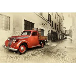 Papermoon Fototapete Rotes Auto in altem Foto bunt 3,5 m x 2,6 m
