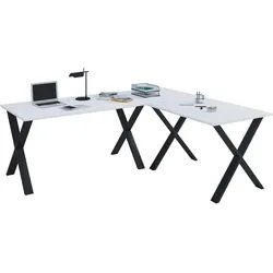 Mid.you Eckschreibtisch , Schwarz, Weiß , Holzwerkstoff , rechteckig , X-Form , 50x76x190 cm , in verschiedenen Holz-Dekoren erhältlich , Büromöbel, Schreibtische, Eckschreibtische