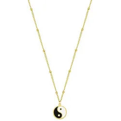 Hey Happiness Kette mit Anhänger Yin Yang, Symbol Schmuck, Zarte Vergoldete Damen Kugelkette Yin & Yang, wasserfest goldfarben
