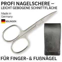 EloModa Nagelschere Solingen Nagelschere gehärteter Stahl Extra scharf mit gebogener Schne, (1-tlg), gebogener Schnittfläche, Leder-Etui Made in Germany schwarz