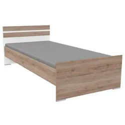 Carryhome Bett , Weiß, Eiche San Remo , Holzwerkstoff , 90x200 cm , Made in Germany , Schlafzimmer, Komplette Schlafzimmer und Serien, Schlafzimmerserien