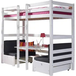 Carryhome Etagenbett , Schwarz, Weiß , Holz , Buche , massiv , Höhe ca. 17 cm , 90x200 cm , Kissen, Stoffauswahl , Baby & Kindermöbel, Kinderzimmer & Jugendzimmer, Stockbetten