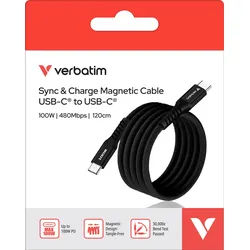 Verbatim Ladekabel, USB-C/USB-C, 1.2m, schwarz Sync&Charge, 100W, 480MBit/s, Magnetic, Retail