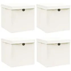 vidaXL Aufbewahrungsbox NA Aufbewahrungsboxen mit Deckel 4 Stk Weiß 32x32x32 cm Stoff weiß