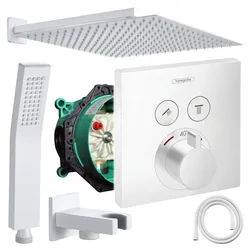 Hansgrohe und Jowi Duscharmatur ShowerSelect Unterputz Duscharmatur, Thermostat, Weiß, Regendusche (Unterputz-Duschsystem, Set) Mattweiß, Thermostat weiß 36 cm
