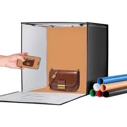 VEVOR Lichtbox für Fotostudio, 60 x 60 cm, 3000–5600 K, einstellbare 3 Farbtemperaturen, Aufnahmezelt-Set mit 160 LEDs, 6 Hintergründen, Netzteil, weichem Lichttuch, hoher CRI ≥ 95, für Produktfotografie