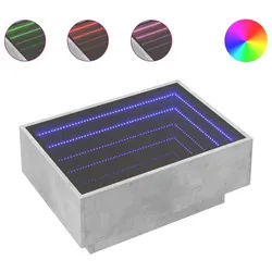 vidaXL Couchtisch 70 x 50 x 30 cm LED Couchtisch Infinity-Spiegel Betongrau 70x50x30 cm grau