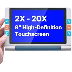 VEVOR Tragbare digitale Lupe, 8-Zoll-Touchscreen, elektronische Leselupe, Lesehilfe für Sehschwäche, 2- bis 20-facher Zoom, mit 13-MP-Autofokus-Objektiv, 26 Farbmodi, HDMI-Ausgang, 16 GB Speicher