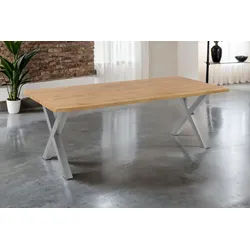 SAM® Esstisch Thorin, Verschiedene Optiken, X-Metallgestell, Baumkante beige 220 cm x 77 cm x 100 cm