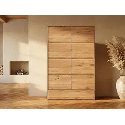 Massivart® Highboard 100 cm Breite Massivholz Wildeiche geölt »SKOV«, 2 Drehtüren · 3 Einlegeboden · 1 Schublade · viel Stauraum beige