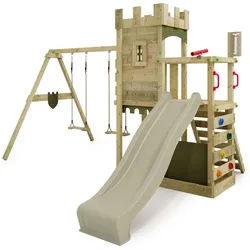 FATMOOSE Spielturm BoldBaron mit Schaukel, Rutsche & Kletterwand, Kletterturm aus Massivholz für Kinder – 10 Jahre Garantie* grün