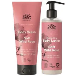 Urtekram Duschgel und Body Lotion Set Soft Wild Rose für normale bis trockene Haut 2x200 ml