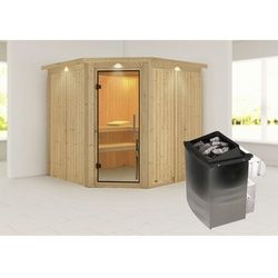 KARIBU Sauna »Vöru«, inkl. 9 kW Saunaofen mit integrierter Steuerung, für 4 Personen - beige