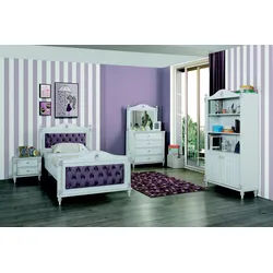 JVmoebel Jugendzimmer-Set Stilvolles Jugendzimmer Set in Weiß mit Bett, Nachttisch und Kommode, (4-tlg., 1x Bett + 1x Nachttisch + 1x Kommode + 1x Bücherregal), Made in Europa weiß