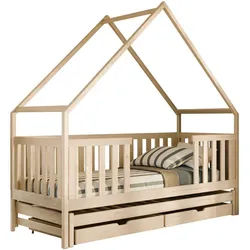 Mirjan24 Hausbett Magic , Naturfarben , Holz , Kiefer , 2 Schubladen , Rechteckig , 80x180 cm , FSC 100% , Babymöbel & Kindermöbel, Kinderzimmer & Jugendzimmer, Kinderbetten, Spielbetten