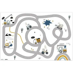 LetsPlaymats Spielmatte Baustelle - Bagger - Auto - Regenbogen - Design, Krabbeldecke, Jungen, Mädchen, Babymatte, Spielunterlage, 105x70 cm 105 cm x 70 cm