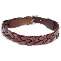 Monkimau Hunde-Halsband Hundehalsband Leder Halsband Hund braun breit geflochten S-XS, Leder braun S-XS - 25mm x 40cm