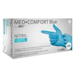 MED-COMFORT Blue Nitrilhandschuhe, puderfrei, blau, Unsterile Einmalhandschuhe mit optimaler Griffigkeit, 1 Karton = 10 Packungen à 100 Stück, Größe XS