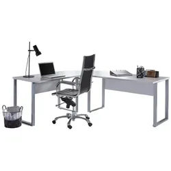 Mid.you Eckschreibtisch , Grau , Metall, Holzwerkstoff , U-Form , 77x177-205x205-177 cm , Made in Germany , seitenverkehrt montierbar, justierbare Füße , Büromöbel, Schreibtische, Eckschreibtische