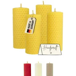 Wachsmann Bienenprodukte Bienenwachskerze handgerollt, 100 % Bienenwachs, 4er Set