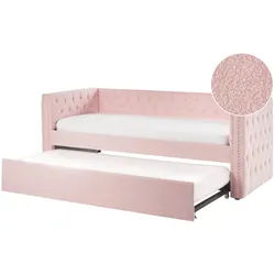 Beliani Tagesbett Rosa 90-200 cm Gassin , Textil, Holz , 90x200 cm , Babymöbel & Kindermöbel, Kinderzimmer & Jugendzimmer, Kinderbetten, Kinderbetten & Jugendbetten