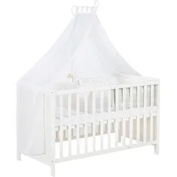 Roba Babybett mit Matratze 60 x 120 cm , Weiß , Holzwerkstoff , Rechteckig , 60x120 cm , Babymöbel & Kindermöbel, Babyzimmer, Babybetten, Gitterbetten