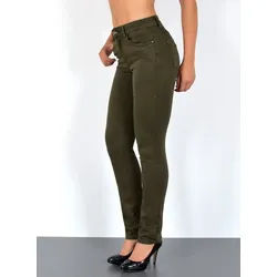 ESRA Straight-Jeans Stretch Jeans Straight Fit Damen Regular Hose High Waist Jeans G13 Straight Leg Damen Jeanshosen High Waist Gerade Schnitt Jeans Regular grün 48