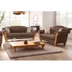 Polstergarnitur HOME AFFAIRE "Milano, bequem durch Federkern, Landhaus Stil, geschwungene Armlehnen", braun, H:83cm T:81cm, Sitzmöbel-Sets, 2-Sitzer und 3-Sitzer