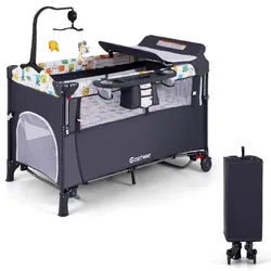 Costway Beistellbett Schwarz , Textil , Babymöbel & Kindermöbel, Babyzimmer, Babybetten, Gitterbetten