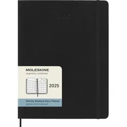 MOLESKINE Buchkalender, 12Monate Monats-Notizkalender 2025 - Weicher Einband - Schwarz - XL/A4 schwarz