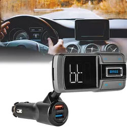 Audio Transmitter fürs Auto - Bluetooth 5.0 UKW-Sender für Playlists & Freisprechfunktion - 2 USB-Ladeanschlüsse (3.0A, 2.4A) - Flexibler Schwanenhals & LED-Display