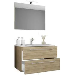 VCM Morgenthaler Waschtisch »Badinos« mit 2 Schüben 60 cm inkl. Spiegel und Waschbecken braun, 60x50x46 cm