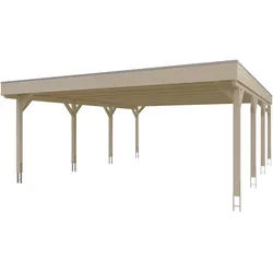 Skan Holz Grunewald - Flachdach Carport aus Leimholz Breite 622 cm Gr. 2 - 622 x 796 cm Aluminium Dachplatten mit Trapezprofil (unbehandelt) farblich unbehandelt Holzcarport