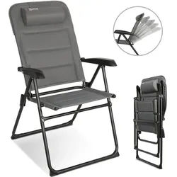 HOMECALL Campingstuhl Gartenstuhl Anglerstuhl Faltsessel Klappstuhl für Wohnwagen Outdoors (Textilene gepolstert mit Quick-Dry-Schaum, 1 St), 5 fach Verstellbarer Rückenlehne, Hochlehner, bis 150 kg grau