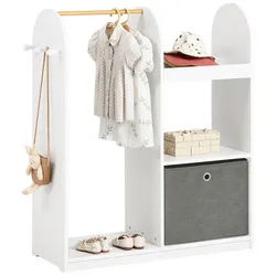 SoBuy Kleiderständer KMB40, Kinderkleiderschrank mit 3 Haken, Kleiderständer Kinder Regal, Kindergarderobe mit 3 Haken Kleiderschrank Kinderregal mit Boxen weiß