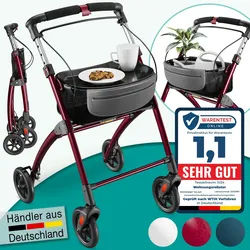 aktivshop Wohnungsrollator mit Feststellbremse, Aluminium-Rahmen & abnehmbares Tablett 1 St rot
