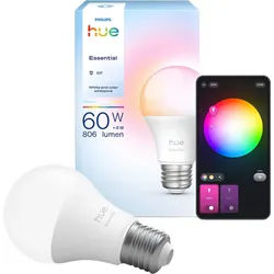 Philips Hue LED-Leuchtmittel Essential White & Color Ambiance smarte Lampe, E27, 1 St., Farbwechsler weiß