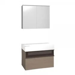 burgbad Yumo Set Mineralguss-Waschtisch inklusive Waschtischunterschrank, inklusive Spiegelschrank, Breite: 815mm, SFKZ082F3726G0179, Farbe: Basaltgrau Matt Melamin / Basaltgrau Matt Melamin