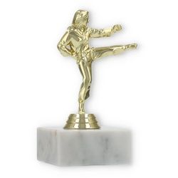 Pokal Kunststofffigur Karate Damen gold auf weißem Marmorsockel 13,4cm