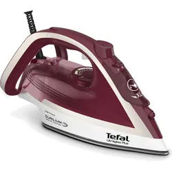 Tefal Dampfbügeleisen Ultragliss Plus, 2800 Watt, Dampfstoß: 250 g/Min., kurze Aufheizzeit, 2800 W, Eco Mode, kratzfeste Bügelsohle, dunkelrot/silber, FV6810 rot|weiß