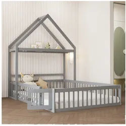 autolock Kinderbett Kinderbett 140 x 200, mit Stauraum grau
