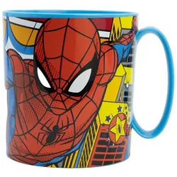 Spiderman Becher - Mikrowellengeeigneter Kunststoffbecher 390 ml – für Kinder, 1-tlg., robustes Material, besonders leicht blau