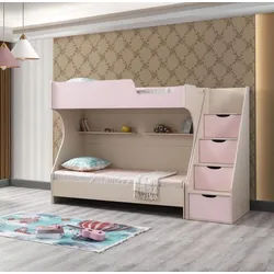 Xlmoebel Etagenbett XLMOEBEL Jugendbett Holz rosa mit Stauraum und modernem Design (1-St), Made in Europa braun