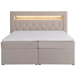 AN FURNITURE STORE Boxbett LUI GOLD mit Matratze (20 cm hoch) Topper, Bettkasten und LED Licht, Boxspringbett, Stauraum, Bettkasten, Polsterbett beige