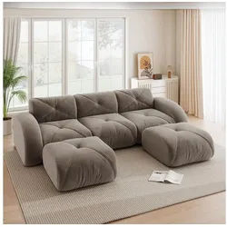 LuxusKollektion 3-Sitzer 3 Sitzer Sofa 2 Fußhocker U Cord Chenille Braun 3-Sitzer+2 Fußhocker