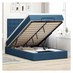 vidaXL Bett, Ottoman-Bett mit Matratze Blau 120x200 cm Stoff