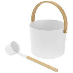 LuxeBath Sauna Zubehör Set 2-tlg, Aluminium & Bambus, Aufgusskübel 6 L & Schöpfkelle