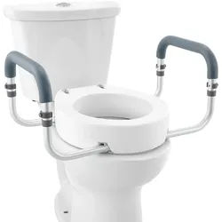 VEVOR Toilettensitzerhöhung, 88,9 mm Hoch, Tragkraft 136 kg, für Runde Standardtoiletten, Aluminium-Handlauf, mit EVA-Armlehnenpolster, für Senioren, Behinderte, Patienten, Schwangere, Mediziner