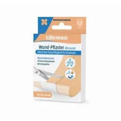 Lifemed® Wundpflaster Allround 0,5 x 6 cm, schmutzabweisend, Wasser- und schmutzabweisend, atmungsaktiv, latexfrei, 1 Packung = 4 Boxen á 1 Stück